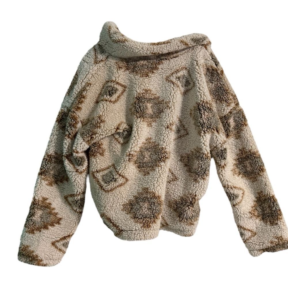 Thread & Supply Sherpa Fleece Half Zip Pullover Medium Beige Brown Aztec - Picture 5 of 8